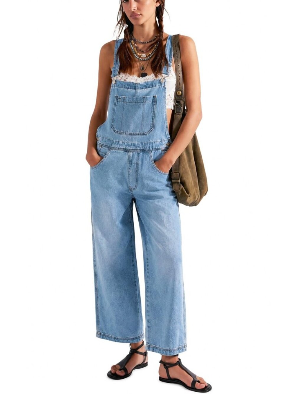 Women's Straight Wide Leg Casual Denim Bib Baggy Overalls